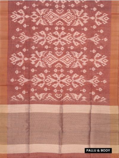 Gracecharm Semi Jute Ornamental Geometric with Striped Pallu Border Saree