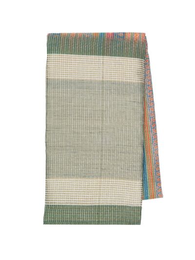 Gracecharm Semi Jute Multicolour Geometric Stripes with Check Pallu Border Saree
