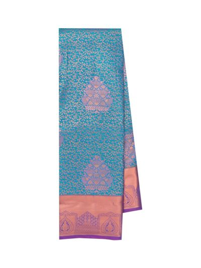 Gracecharm Aqua Lake Blue Gift Art Silk Floral Jacquard with Geometric Pallu Saree