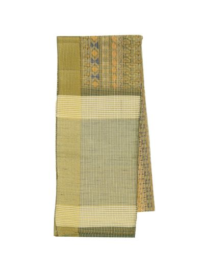 Gracecharm Semi Jute Multicolour Geometric Stripes with Check Pallu Border Saree