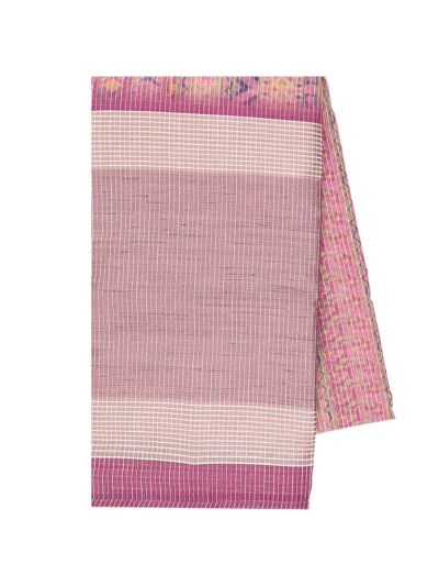 Gracecharm Semi Jute Multicolour Geometric Stripes with Check Pallu Border Saree