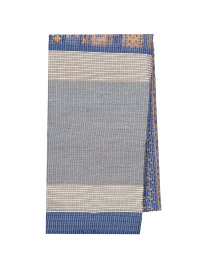Gracecharm Semi Jute Geometric Butta Stripes with Check Pallu Border Saree