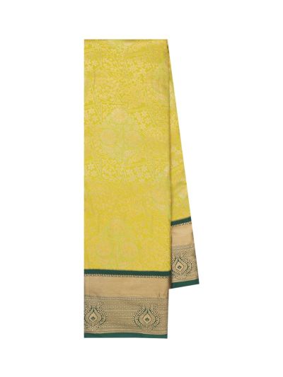 Gracecharm Chartreuse Green Gift Art Silk Floral Jacquard with Geometric Pallu Saree