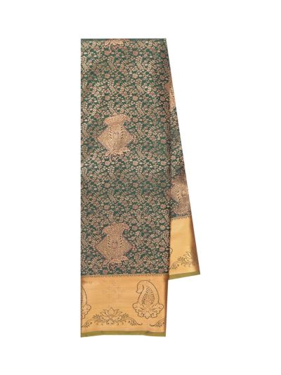 Gracecharm Dark Green Gift Art Silk Floral Jacquard Fine Stones With Zari Woven Border Saree