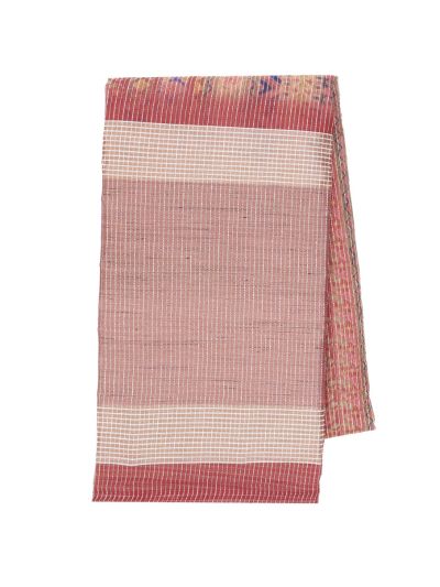 Gracecharm Semi Jute Multicolour Geometric Stripes with Check Pallu Border Saree