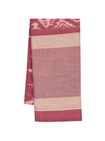 Gracecharm Semi Jute Ornamental Ikat with Striped Pallu Border Saree