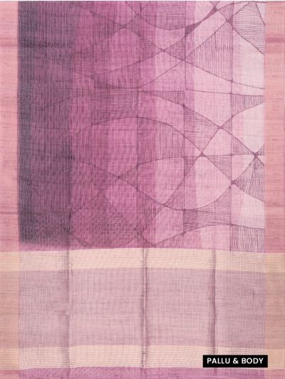 Gracecharm Semi Jute Abstract Geometric Curved Lines with Striped Pallu Border Saree