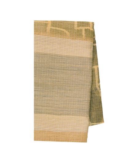 Gracecharm Semi Jute Abstract Geometric Block with Striped Pallu Border Saree