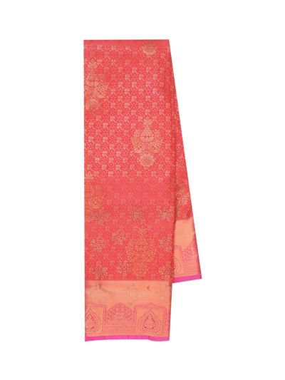 Gracecharm Coral Pink Gift Art Silk Floral Jacquard Fine Stones With Zari Woven Border Saree