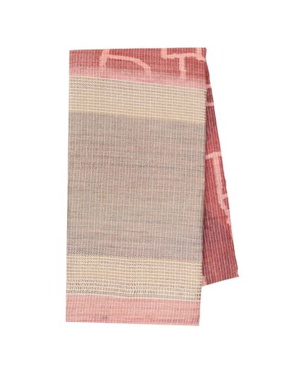 Gracecharm Semi Jute Abstract Geometric Block with Striped Pallu Border Saree