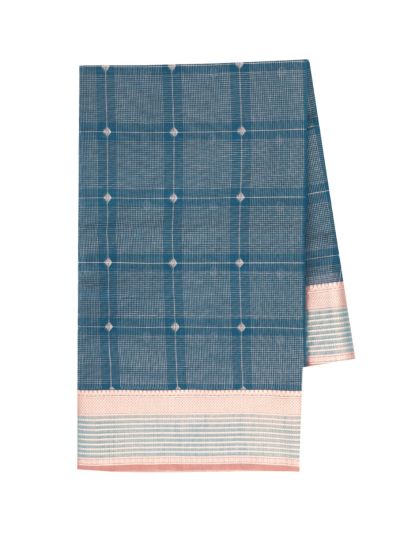 Gracecharm Kora Silk Cotton Diamond Checks with Striped Border Saree