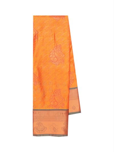 Gracecharm Orange Gift Art Silk Floral Jacquard Fine Stones With Zari Woven Border Saree