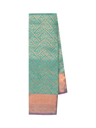 Gracecharm Rama Green Gift Art Silk Floral Jacquard Fine Stones With Zari Woven Border Saree