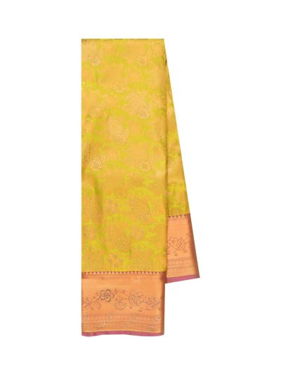 Gracecharm Chartreuse Green Gift Art Silk Floral Jacquard Fine Stones With Zari Woven Border Saree
