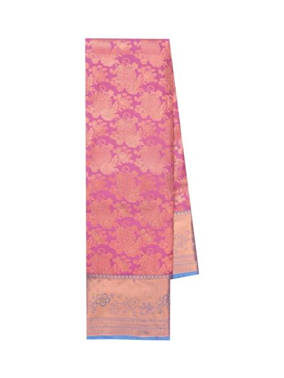 Gracecharm Gulabi Pink Gift Art Silk Floral Jacquard Fine Stones With Zari Woven Border Saree