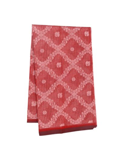 Gracecharm Kora Silk Cotton Floral Jaal with Geometric Pallu Saree
