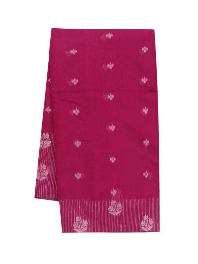 Gracecharm Kora Silk Cotton Magenta Pink Floral Butta Woven Saree