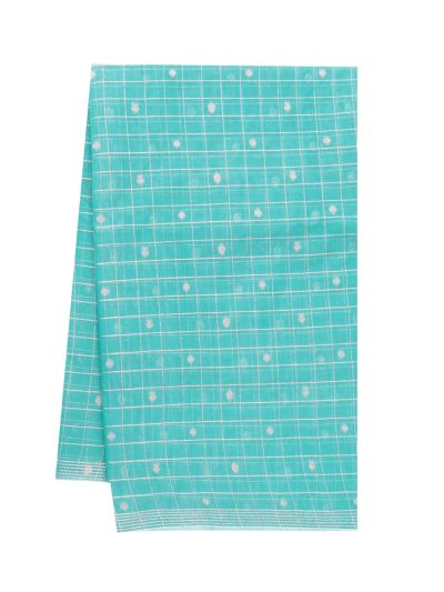 Gracecharm Kora Silk Cotton Aqua Blue Checked Butta Woven Saree