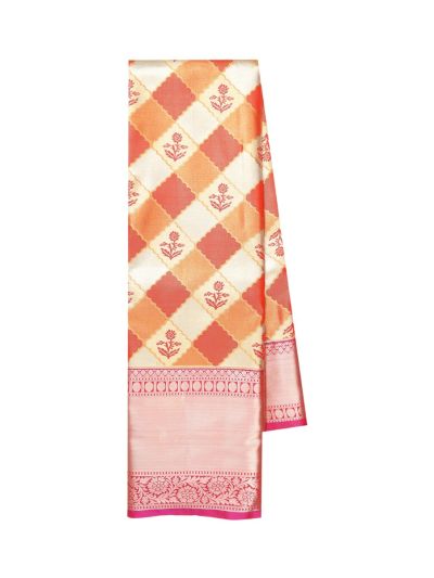 Gracecharm Tissue Soft Silk Squares Floral Motifs Zari Border Saree