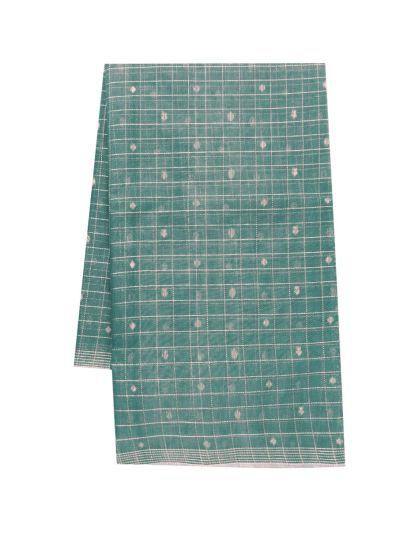 Gracecharm Kora Silk Cotton Sea Green Checked Butta Woven Saree