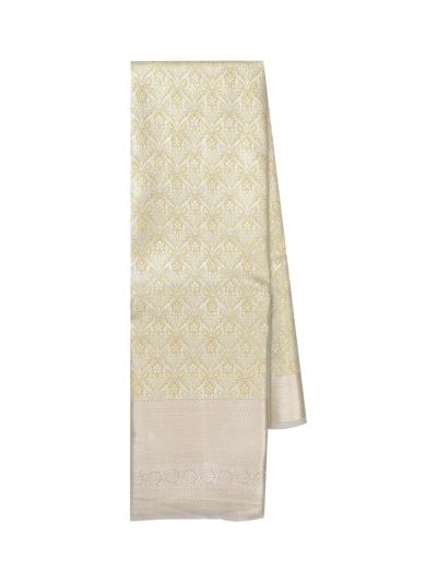 Gracecharm Pantone Cream Gold Tissue Soft Silk Floral Jaal Motif with Zari Border Saree