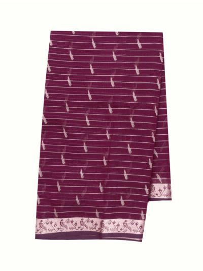 Gracecharm Kora Silk Cotton Wine Purple Striped Butta Saree