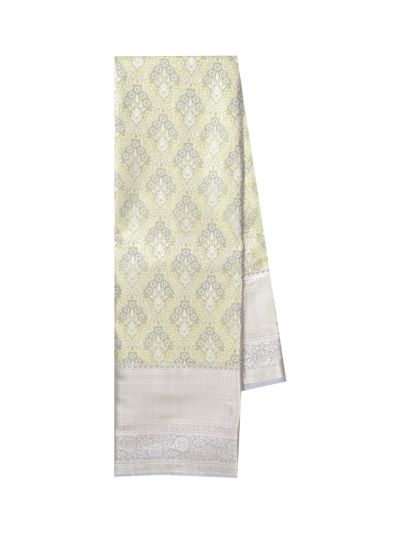 Gracecharm Light Lime Green Tissue Soft Silk Floral Jaal Motif with Zari Border Saree