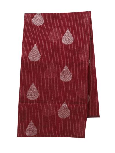 Gracecharm Kora Silk Cotton Maroon Paisley Butta Striped Saree