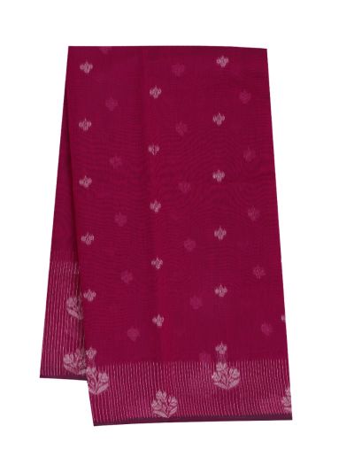 Gracecharm Kora Silk Cotton Deep Magenta Floral Butta Woven Saree