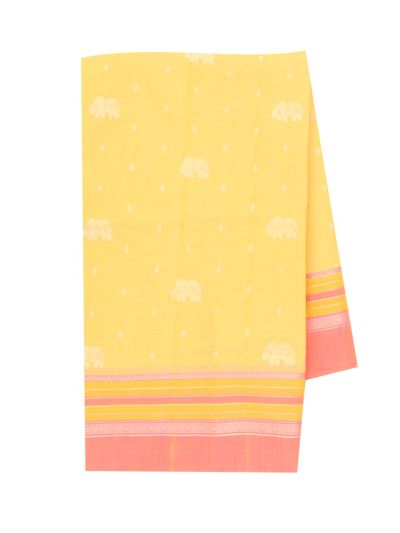 Gracecharm Kora Silk Cotton Yellow Elephant Butta Woven Saree