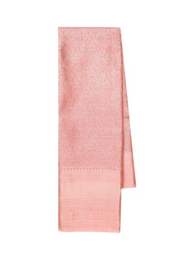 Gracecharm Peach Pink Tissue Soft Silk Floral Jaal Motif with Zari Border Saree