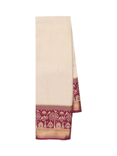 Gracecharm Cream Tissue Soft Silk Floral Jaal Motif with Zari Border Saree