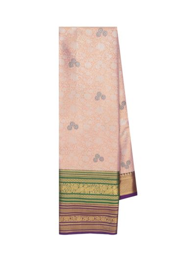 Gracecharm Pastel Peach Tissue Soft Silk Floral Jaal Motif with Zari Border Saree