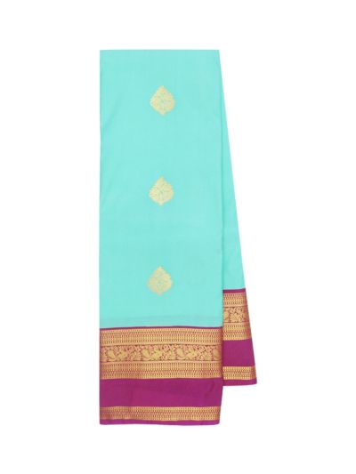 Gracecharm Aqua Blue Art Soft Silk Floral Butta with Geometric Brocade Pallu Saree