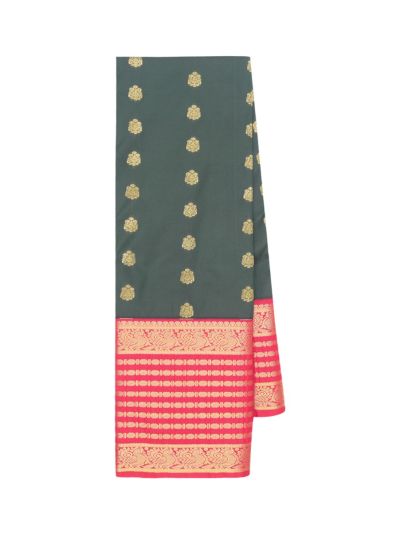 Gracecharm Dark Green Art Soft Silk Floral Butta with Geometric Brocade Pallu Saree