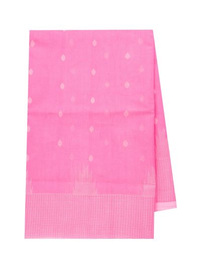 Gracecharm Kora Silk Cotton Candy Pink Butta Checked Border Saree
