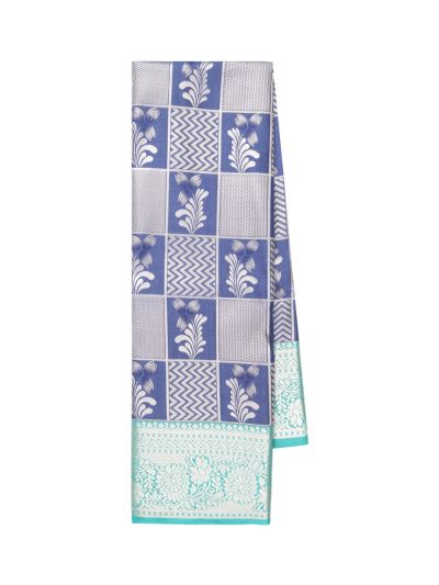 Gracecharm Indigo Blue Tissue Art Soft Silk Floral Jaal Motif with Zari Border Saree