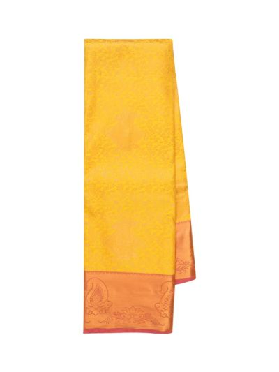 Gracecharm Tangerine Yellow Art Soft Silk Floral Jaal Motif with Zari Border Saree