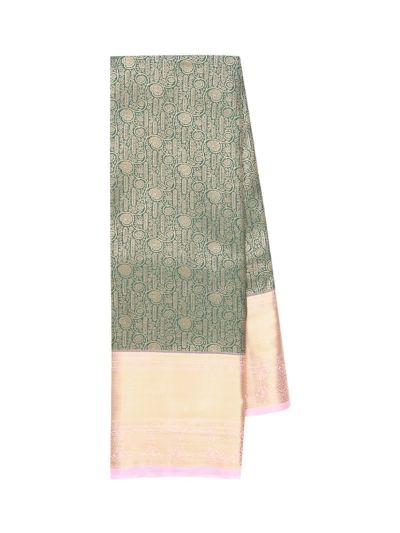 Gracecharm Moss Green Art Soft Silk Floral Jaal Motif with Zari Border Saree