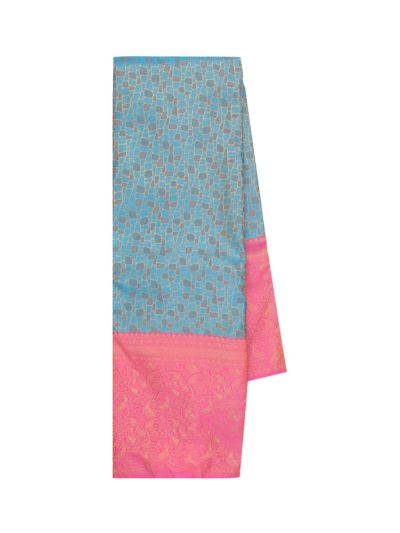 Gracecharm Light Aqua Blue Art Soft Silk Diagonal Check Squares with Zari Border Saree
