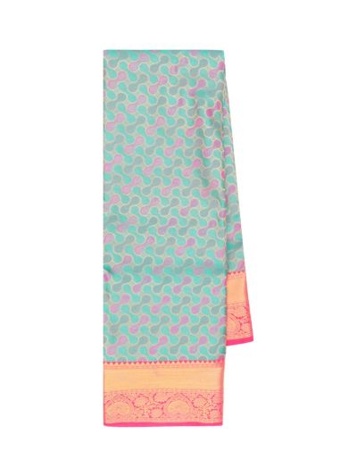 Gracecharm Mint Green Art Soft Silk Diagonal Check Squares with Zari Border Saree