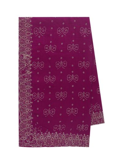 BlossomEase Wine Purple George Elegant Stone Work with Fancy Border Saree