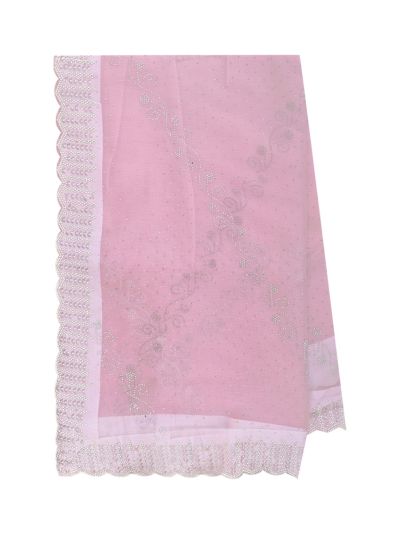 BlossomEase Soft Light Pink George Elegant Stone Work with Fancy Border Saree