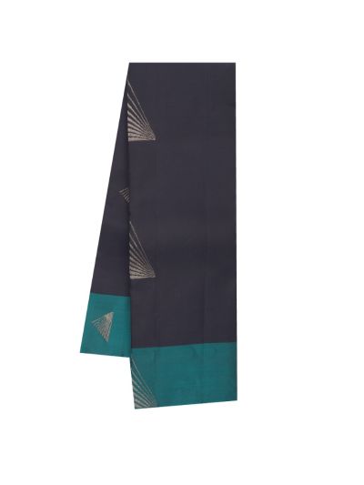 Gracecharm Art Soft Silk Black Fan Motif Teal Green Zari Saree  