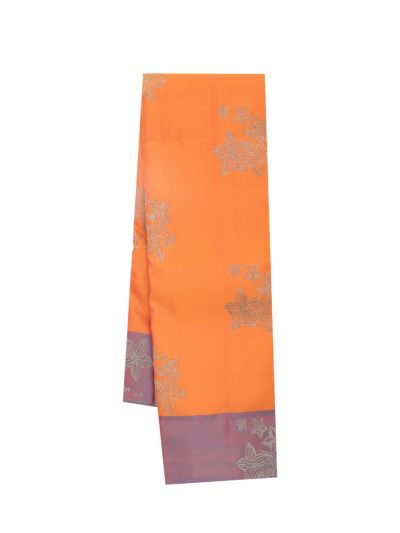 Gracecharm Art Soft Silk Orange Floral Butta Zari Saree