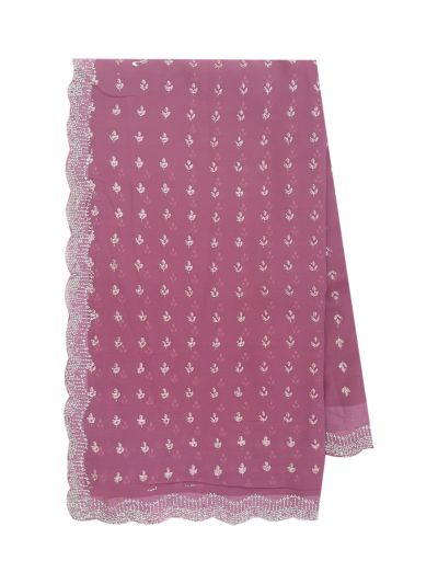BlossomEase Dark Mauve George Elegant Stone Work with Fancy Border Saree