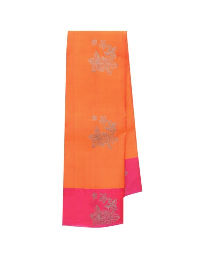 Gracecharm Art Soft Silk Orange Floral Butta Pink Zari Saree