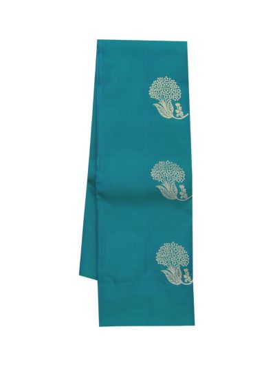 Gracecharm Art Soft Silk Teal Blue Floral Tree Zari Saree