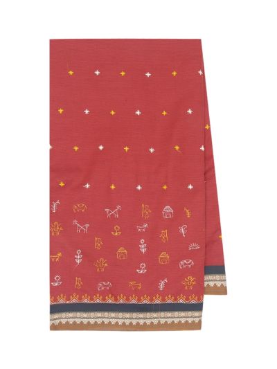 Gracecharm Elegant Banhatti Cotton Warli folk art figures Design with Border Saree