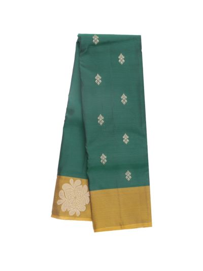 Gracecharm Art Soft Silk Emerald Green Floral Butta Zari Saree